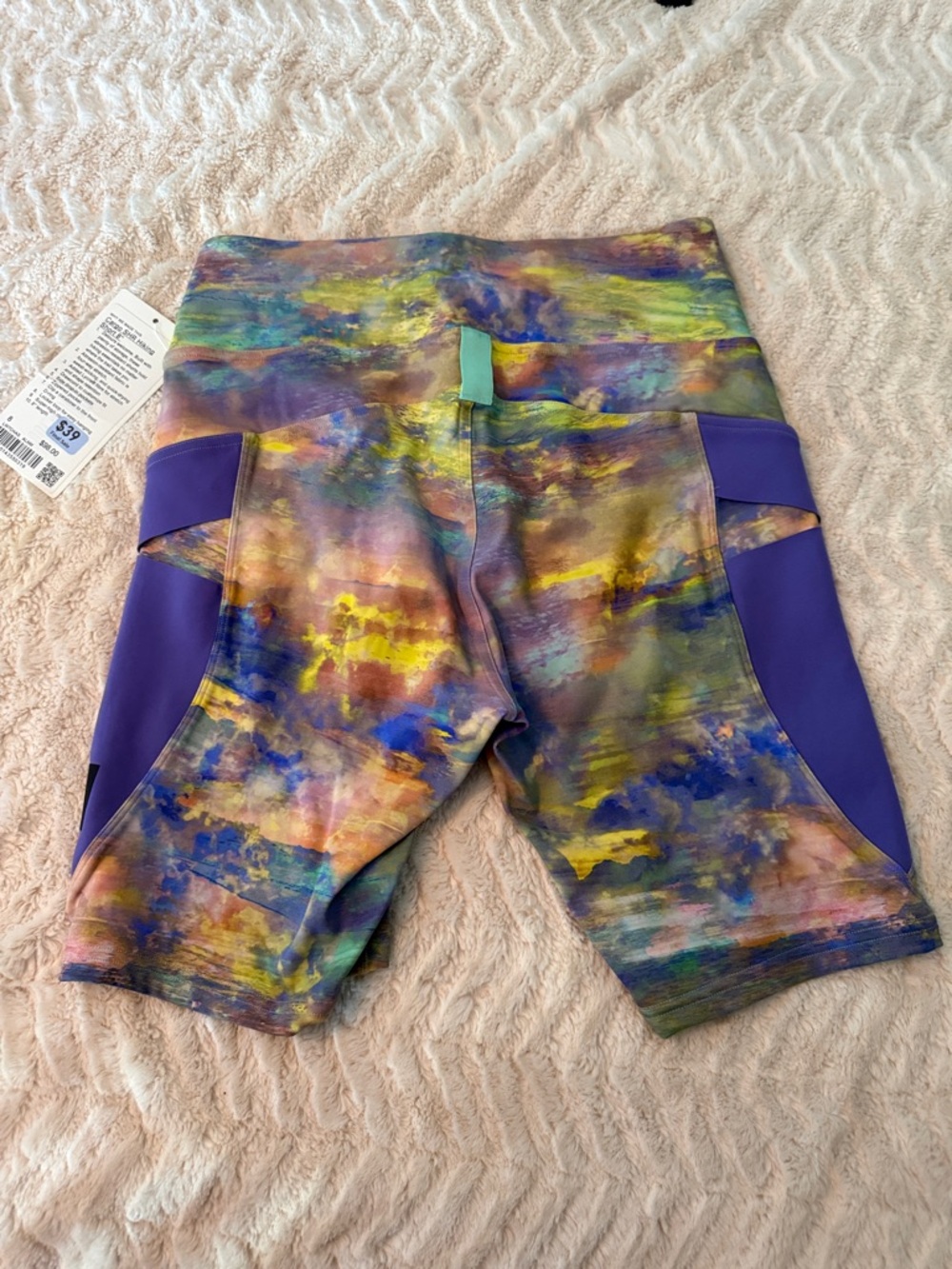 Lululemon Multicolor Abstract Print Shorts with Purple Panels - Picture 2 of 3